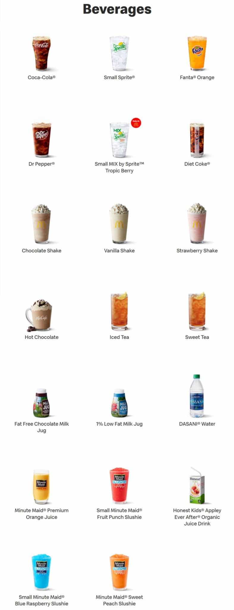 McDonalds Menu