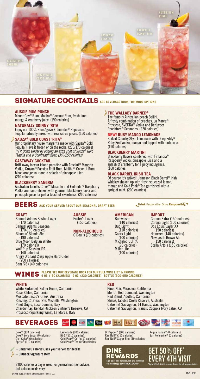 Outback Steakhouse Menu Printable