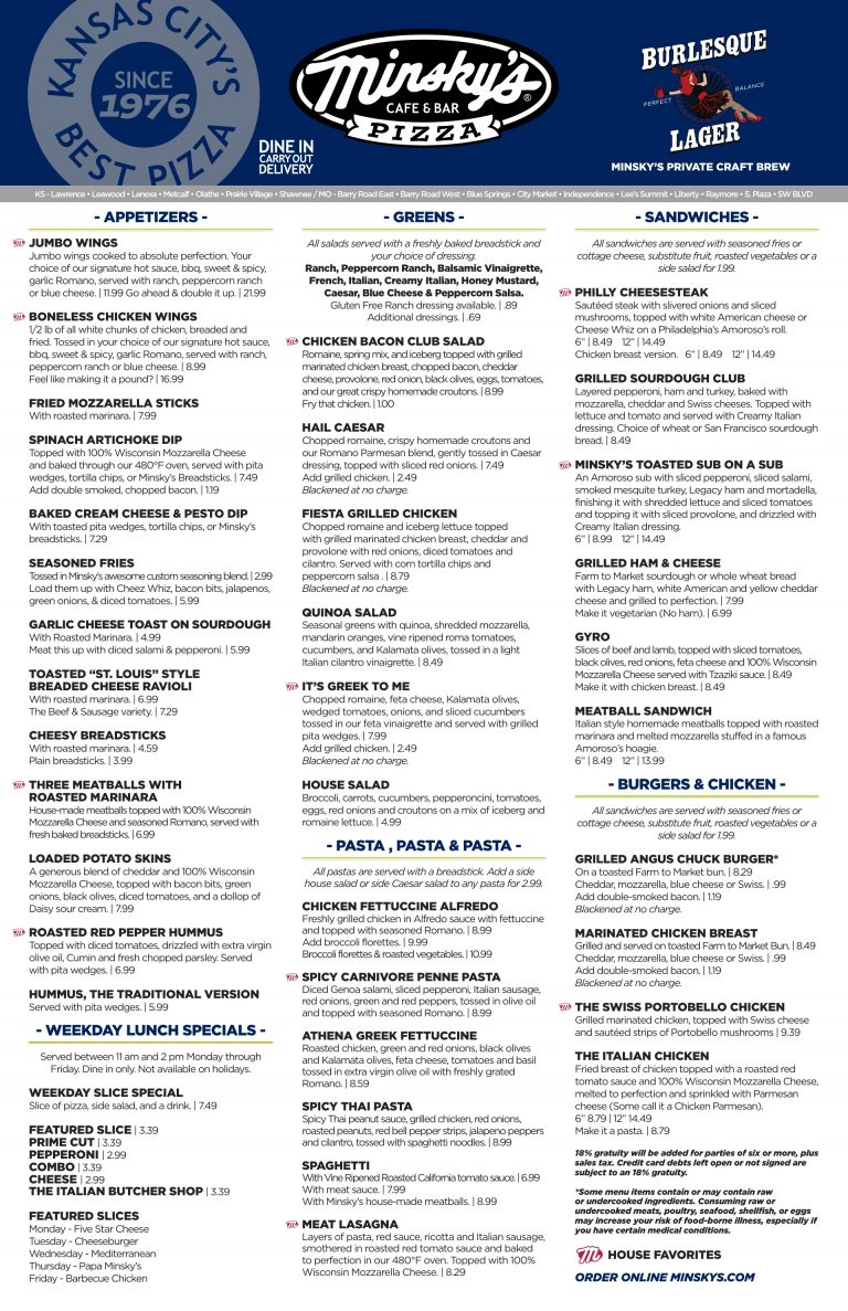 Minsky’s Menu Prices