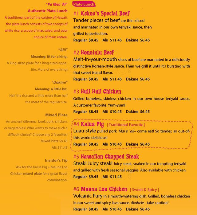 Hawaiian Time Menu Prices