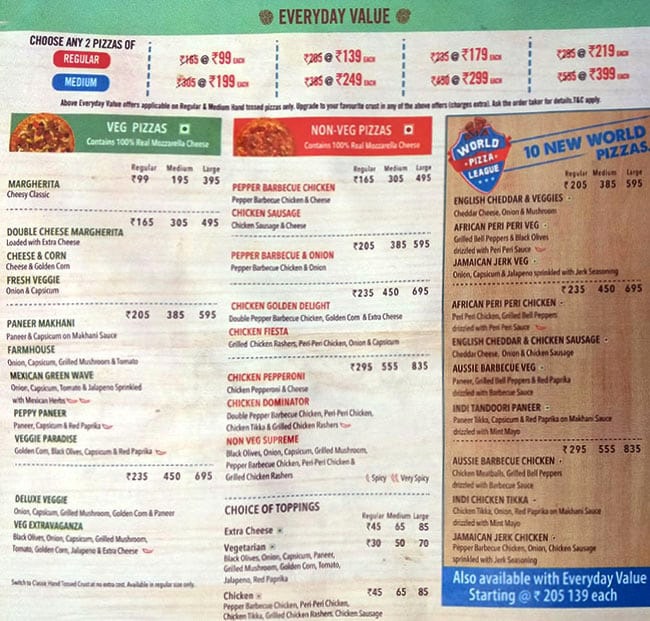 Domino's Pizza India Menu Prices